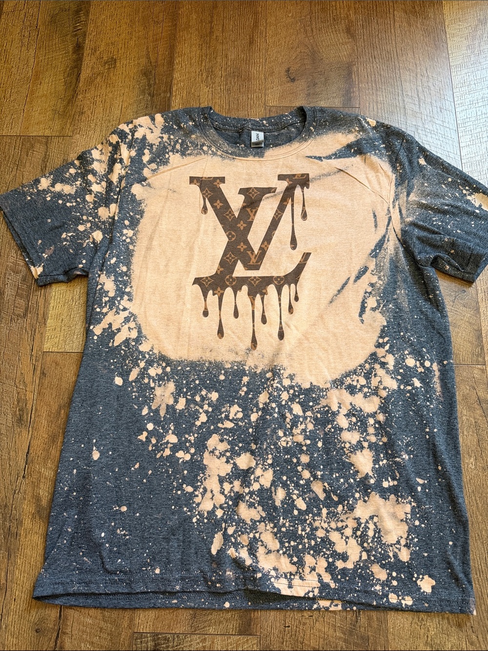 Gildan Charcoal Tee with Beige Bleach Graphic